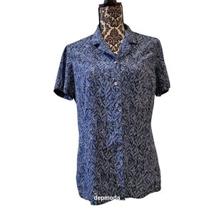 Liz Claiborne Collection 100% Silk top Leaf Print Button Down Shirt size 12